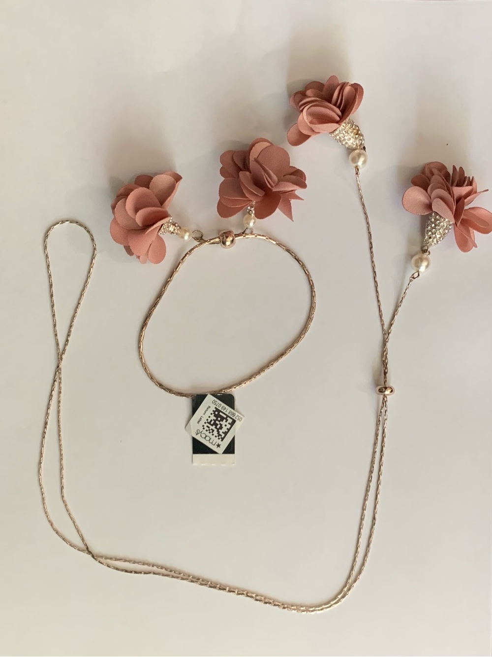 Delicate Pink Floral Lariat Necklace and Bracelet Set - Picture 2 of 3